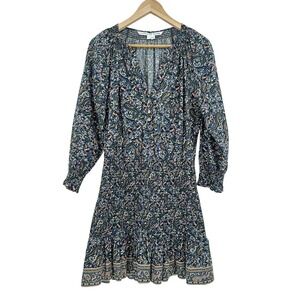 Veronica Beard Karlina Blue Paisley Smocked Cotton Mini Dress Size 6